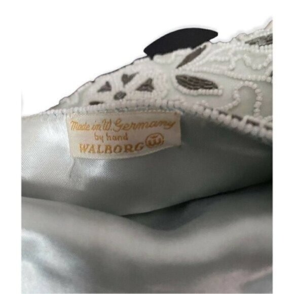 50s VTG Walborg Beaded Clutch Light Blue Exterior Shell With White Silver Beads - Picture 6 of 6